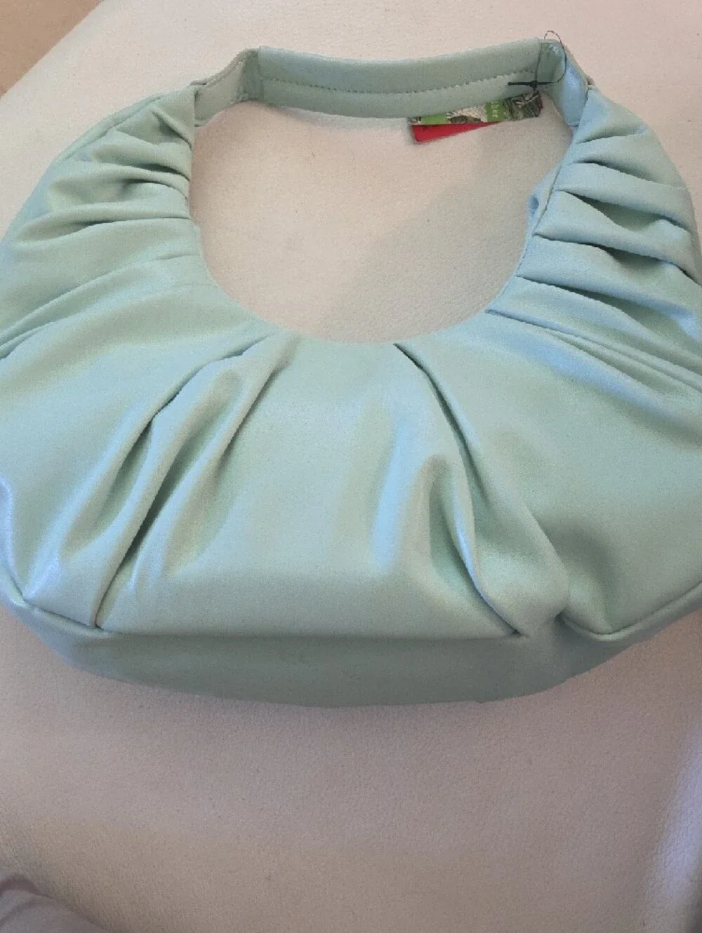 Badgley Mischka Mint Green Ruché Hobo with Silver Logo